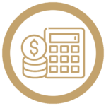 A stack of coins with a calculator.