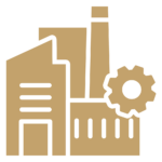 A factory with a gear.